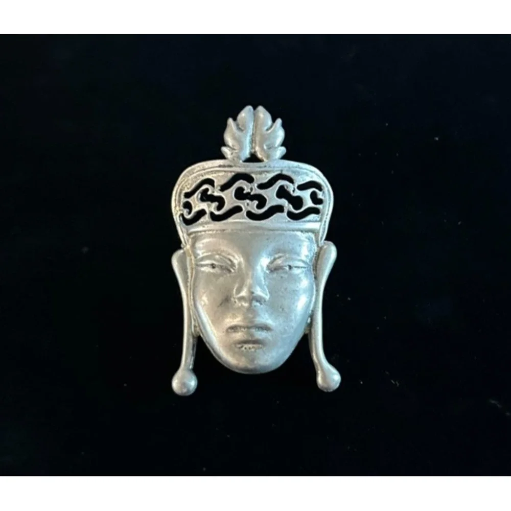 Sterling‎ Silver SIAM Asian Face Brooch 1940s Jewelry